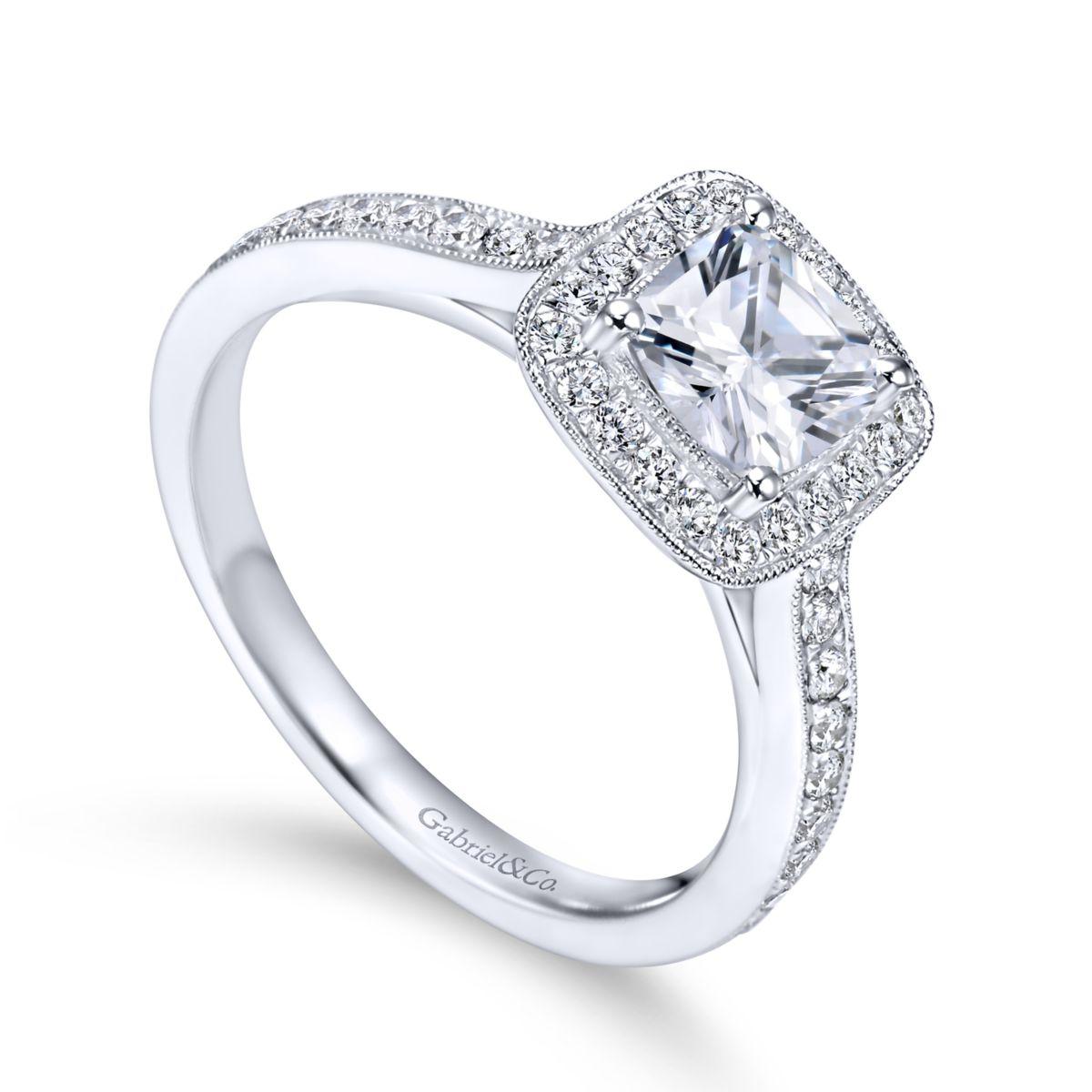 Gabriel & Co. 14k White Gold Victorian Halo Engagement Ring