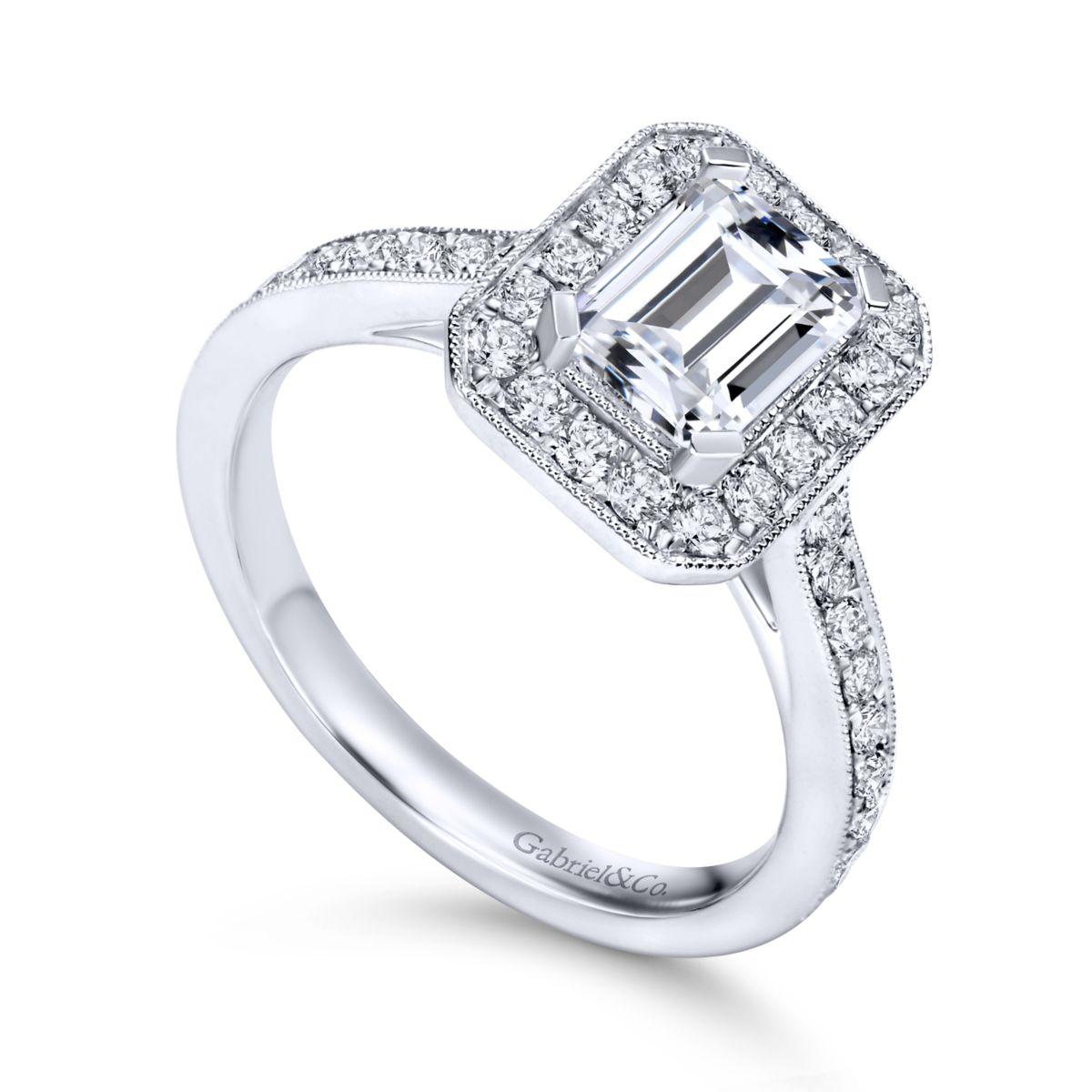 Gabriel & Co. 14k White Gold Victorian Halo Engagement Ring