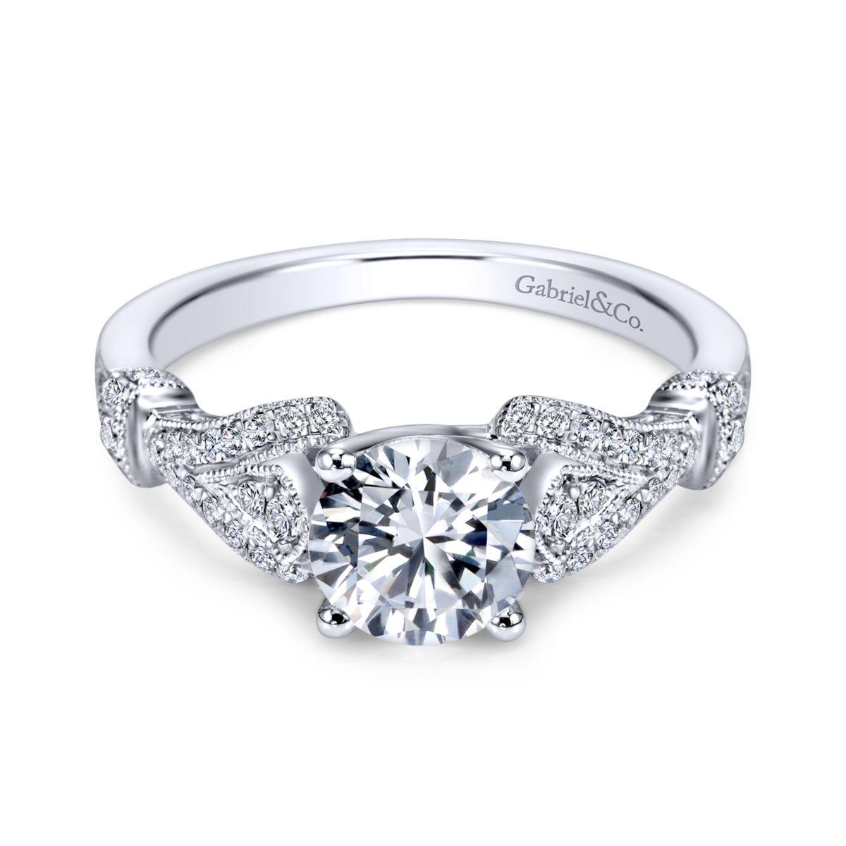 Gabriel & Co. 14k White Gold Victorian Straight Engagement Ring