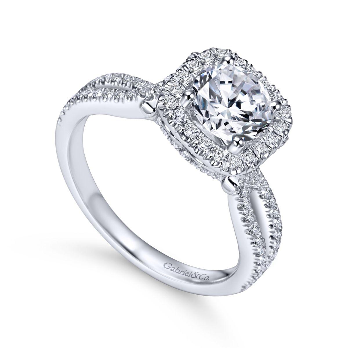 Gabriel & Co. 14k White Gold Contemporary Halo Engagement Ring