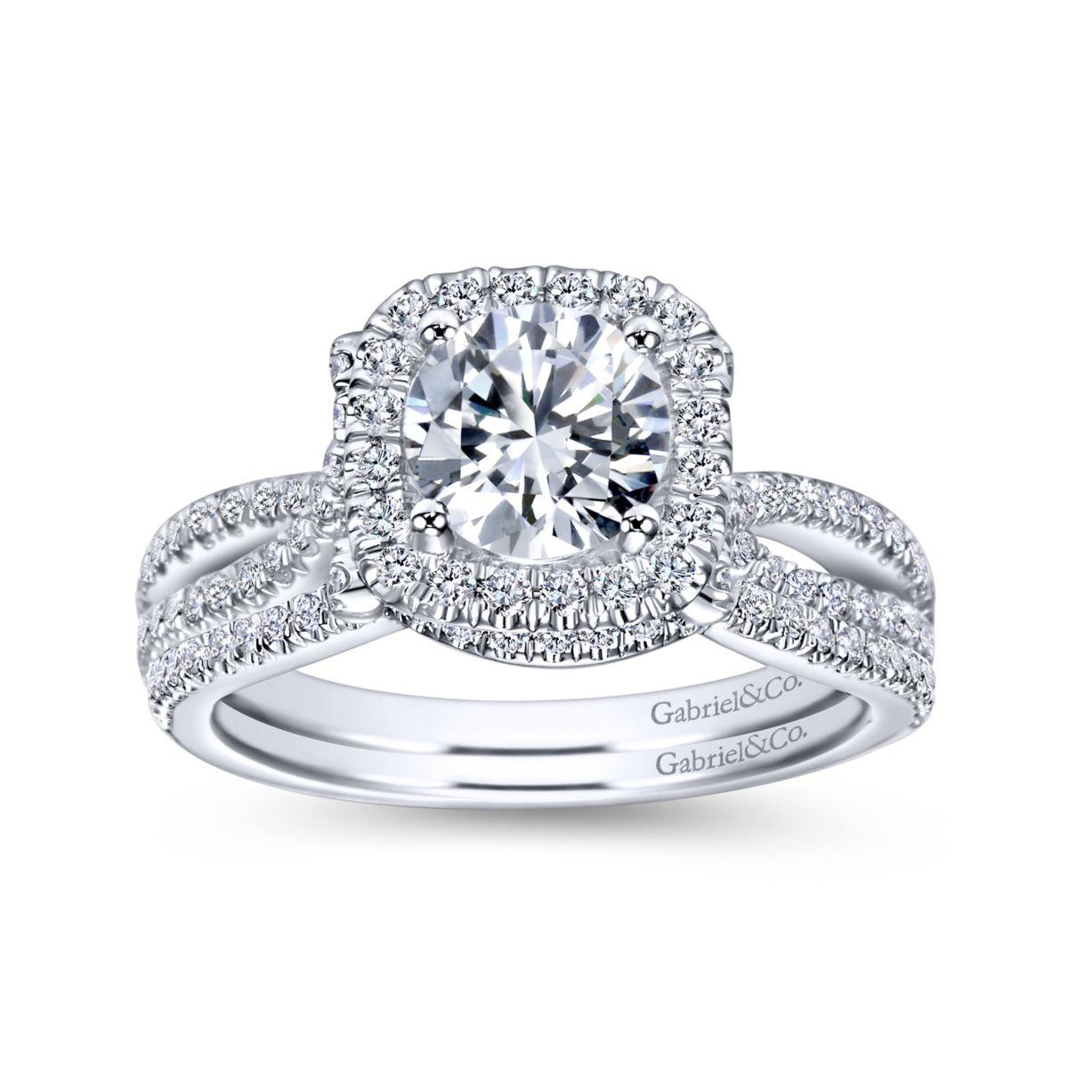 Gabriel & Co. 14k White Gold Contemporary Halo Engagement Ring