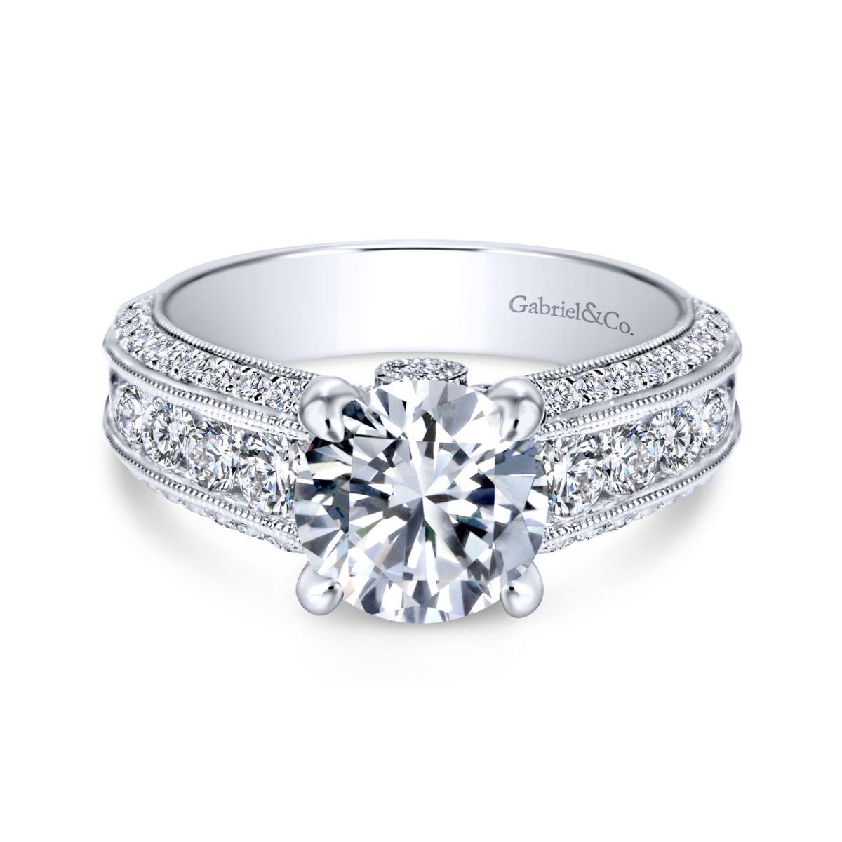 Gabriel & Co. 18k White Gold Victorian Straight Engagement Ring