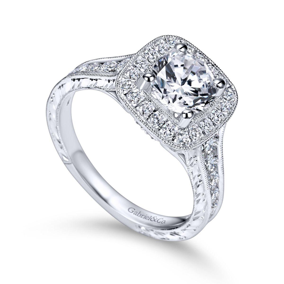 Gabriel & Co. 14k White Gold Victorian Halo Engagement Ring