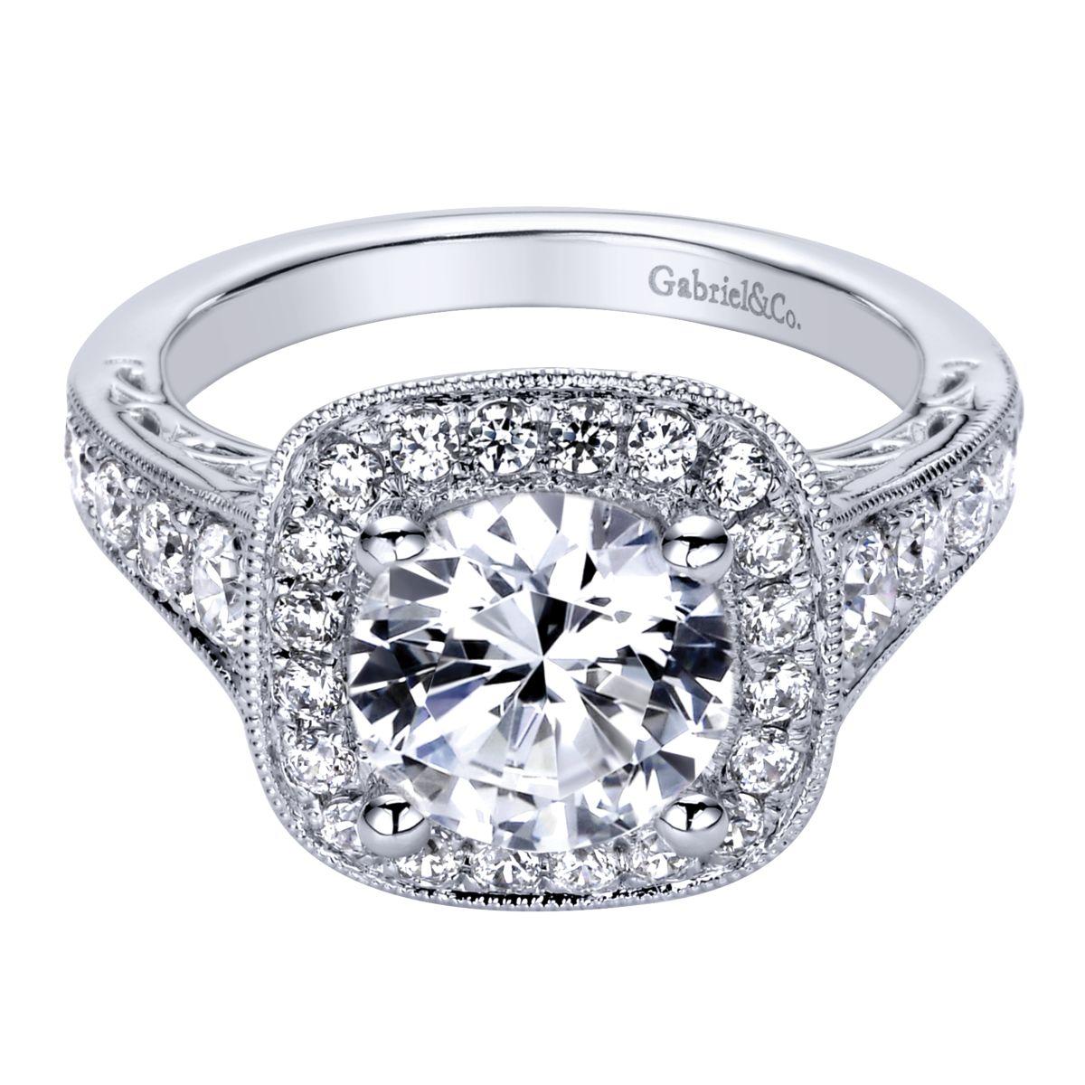 Gabriel & Co. 14k White Gold Victorian Halo Engagement Ring