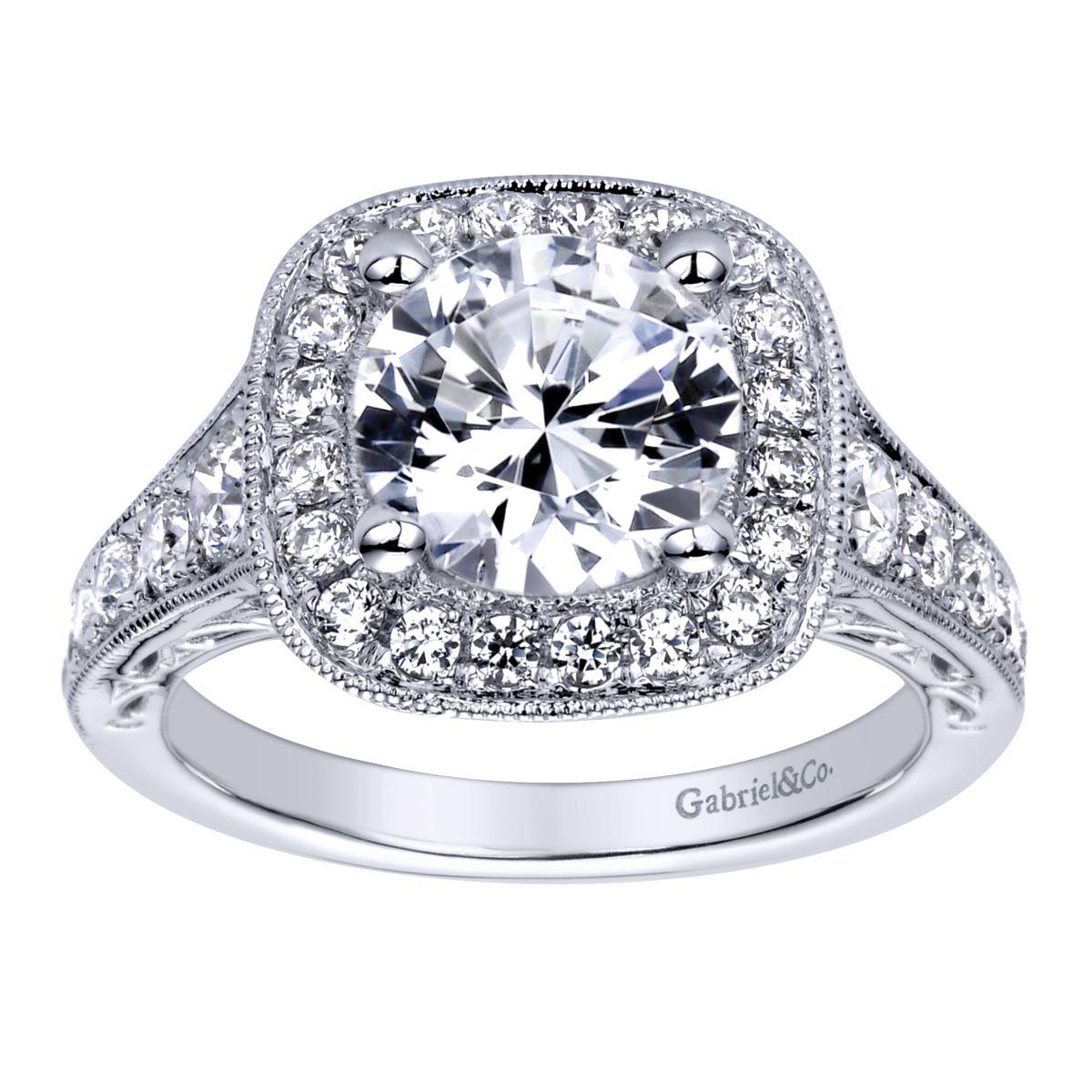 Gabriel & Co. 14k White Gold Victorian Halo Engagement Ring