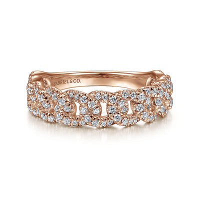 14K Rose Gold Chain Link Stackable Diamond Ring