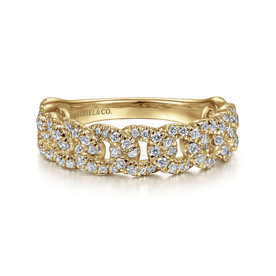 14K Yellow Gold Chain Link Stackable Diamond Ring