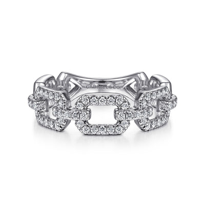 14K White Gold Pavé Diamond Chain Link Ring Band