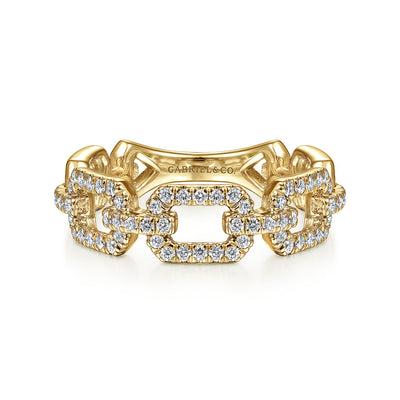 14K Yellow Gold Pavé Diamond Chain Link Stackable Ring Band