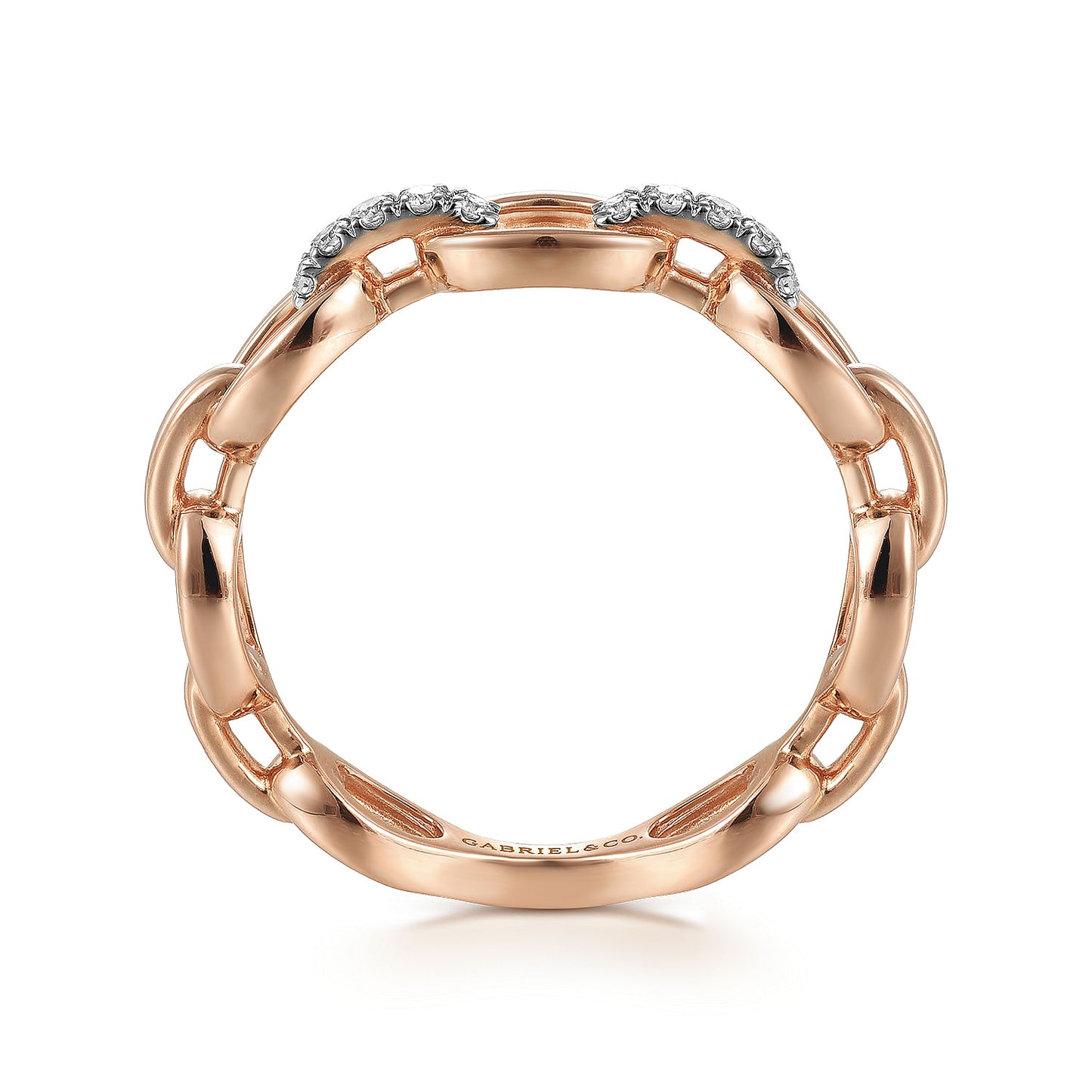 14K Rose Gold Diamond Oval Link Chain Ladies Ring