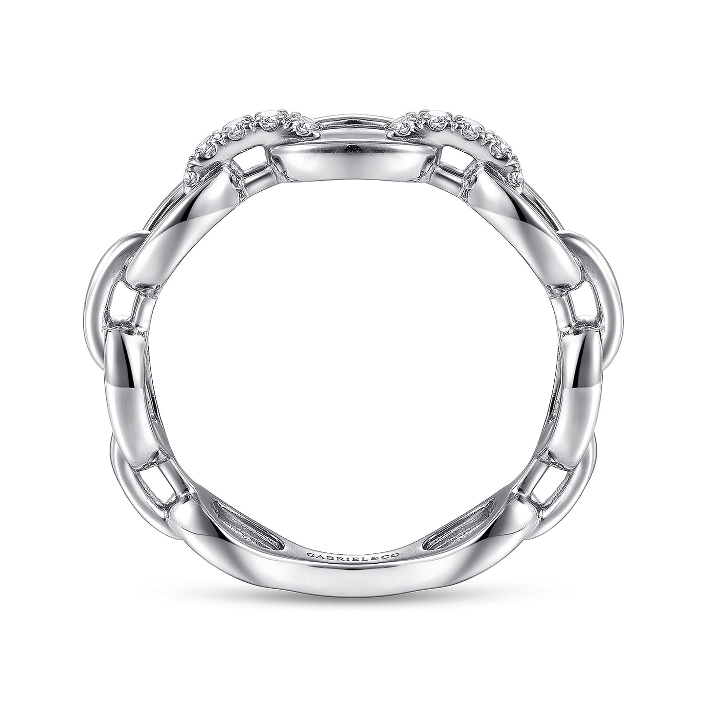 14K White Gold Diamond Oval Link Chain Ladies Ring