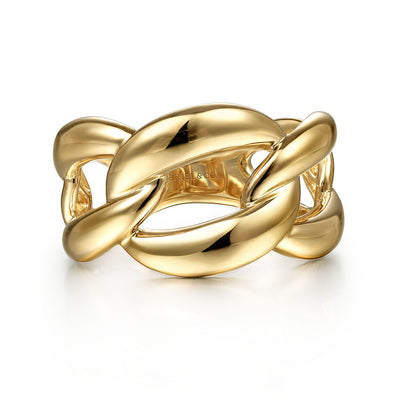 14K Yellow Gold Link Chain Wide Band Ring