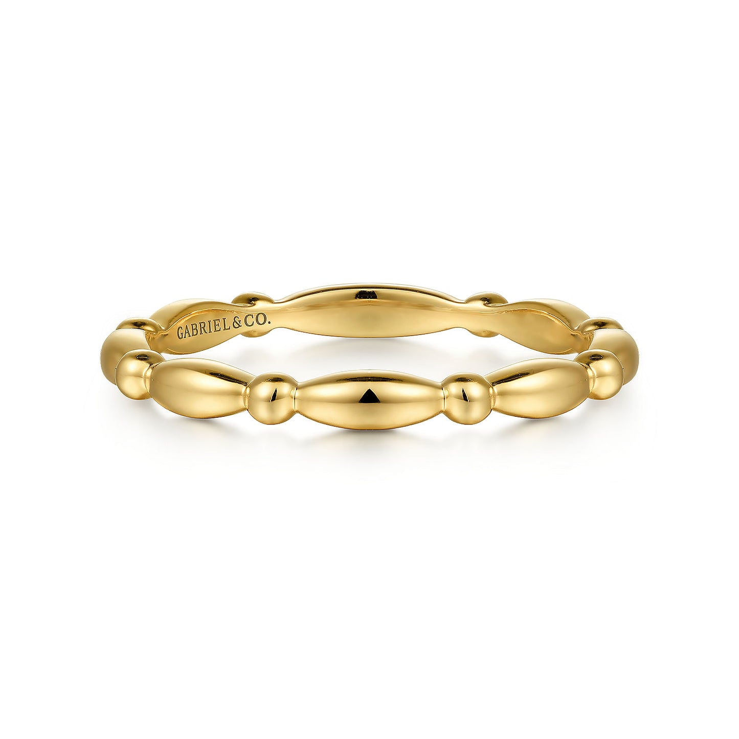 14K Yellow Gold Orzo shape and  Bujukan Bead Station Stackable Ring