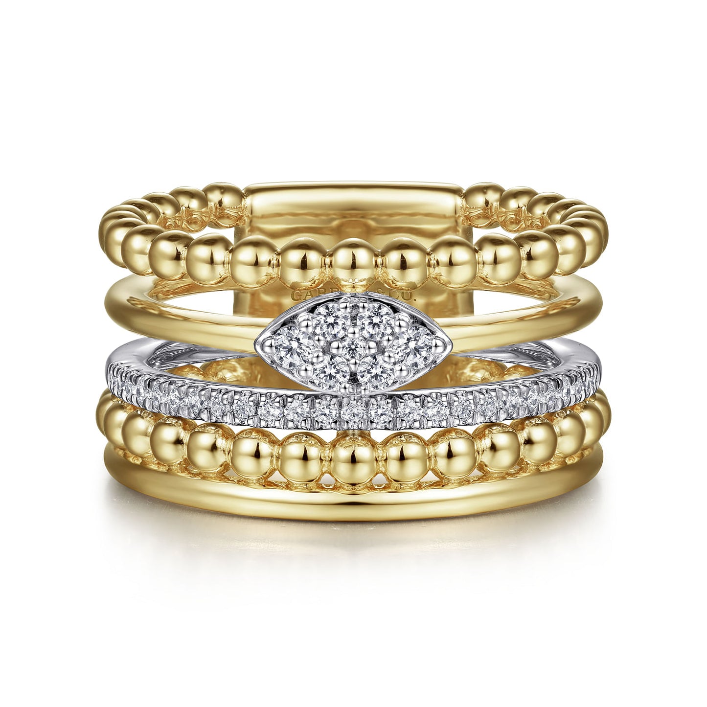 14K White-Yellow Gold Bujukan And Diamond Easy Stackable Ring