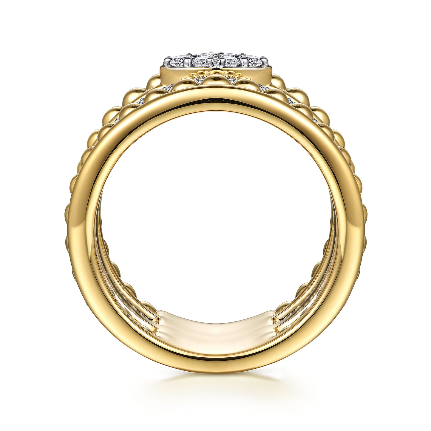 14K White-Yellow Gold Bujukan And Diamond Easy Stackable Ring