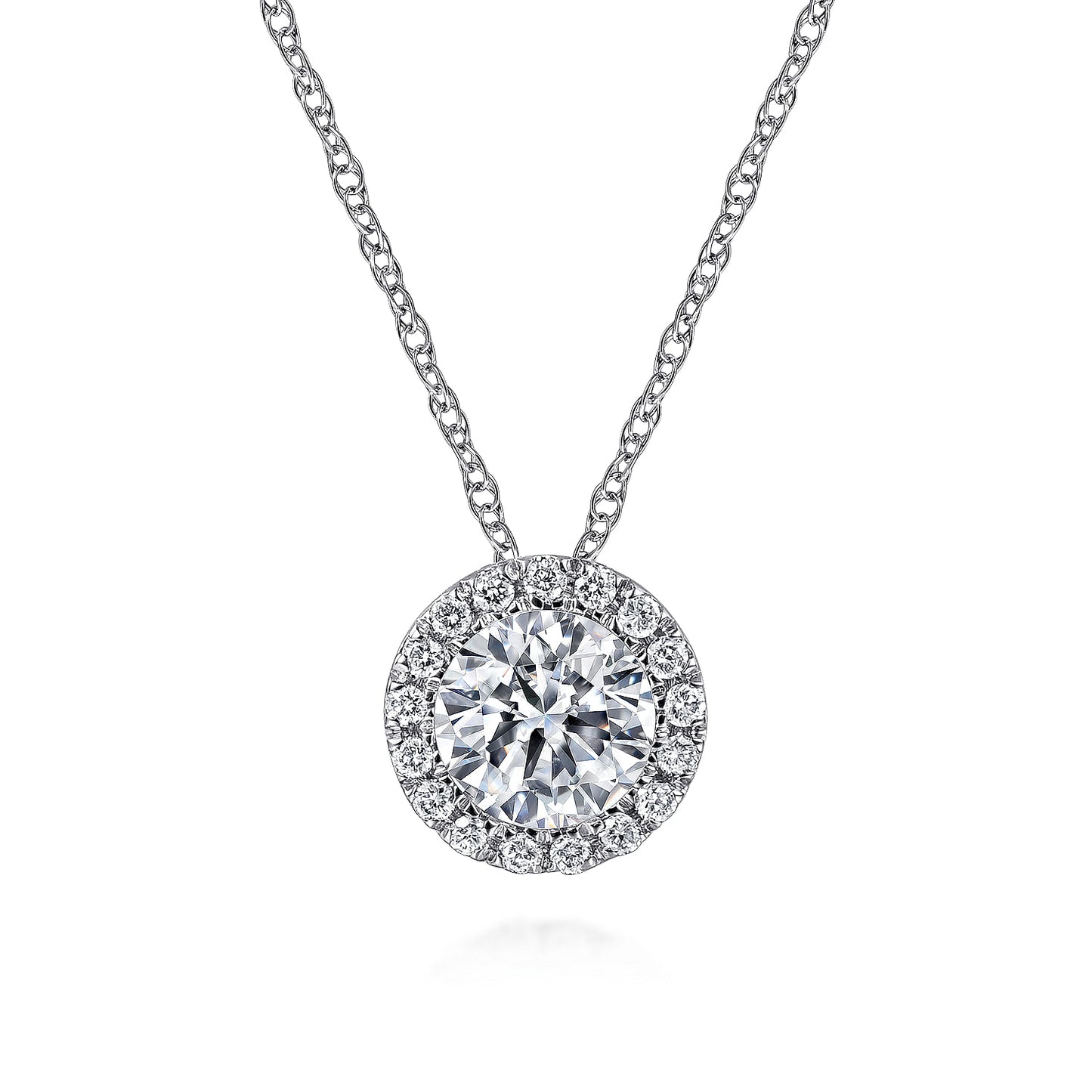 14K White Gold Diamond Halo Pendant Necklace