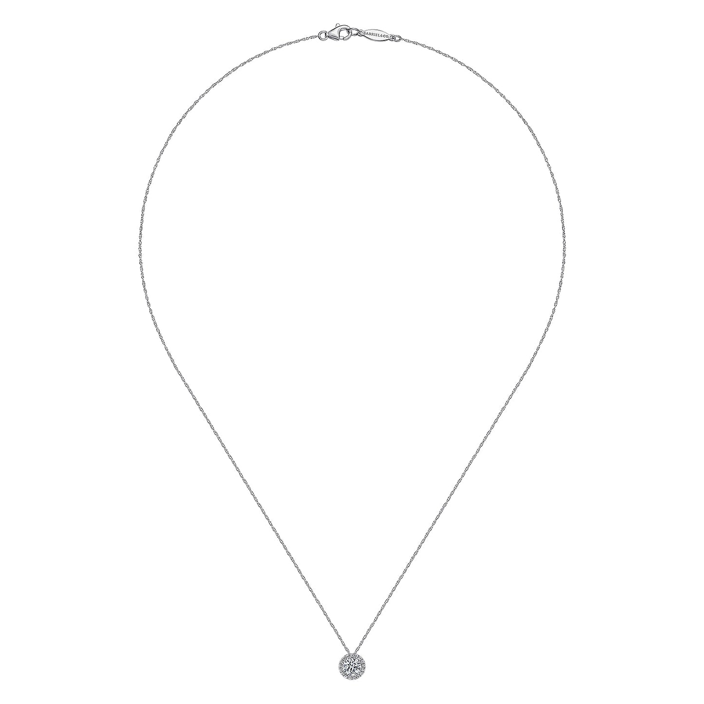 14K White Gold Diamond Halo Pendant Necklace