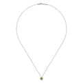 14K White Gold Peridot and Diamond Halo Pendant Necklace