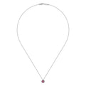 14K White Gold Ruby and Diamond Halo Pendant Necklace