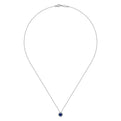 14K White Gold Sapphire and Diamond Halo Pendant Necklace