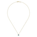 14K Yellow Gold Round Swiss Blue Topaz and Diamond Halo Pendant Necklace