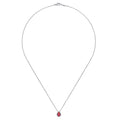 18 inch 14K White Gold Pear Shaped Ruby and Diamond Halo Pendant Necklace