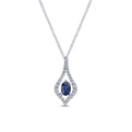 14K White Gold Floating Oval Sapphire Diamond Teardrop Pendant Necklace