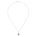 14K White Gold Floating Oval Sapphire Diamond Teardrop Pendant Necklace