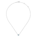 14K White Gold Round Aquamarine and Diamond Halo Pendant Necklace