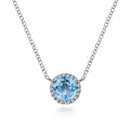 14K White Gold Swiss Blue Topaz Pendant Necklace