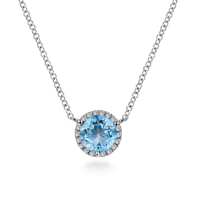 14K White Gold Swiss Blue Topaz Pendant Necklace