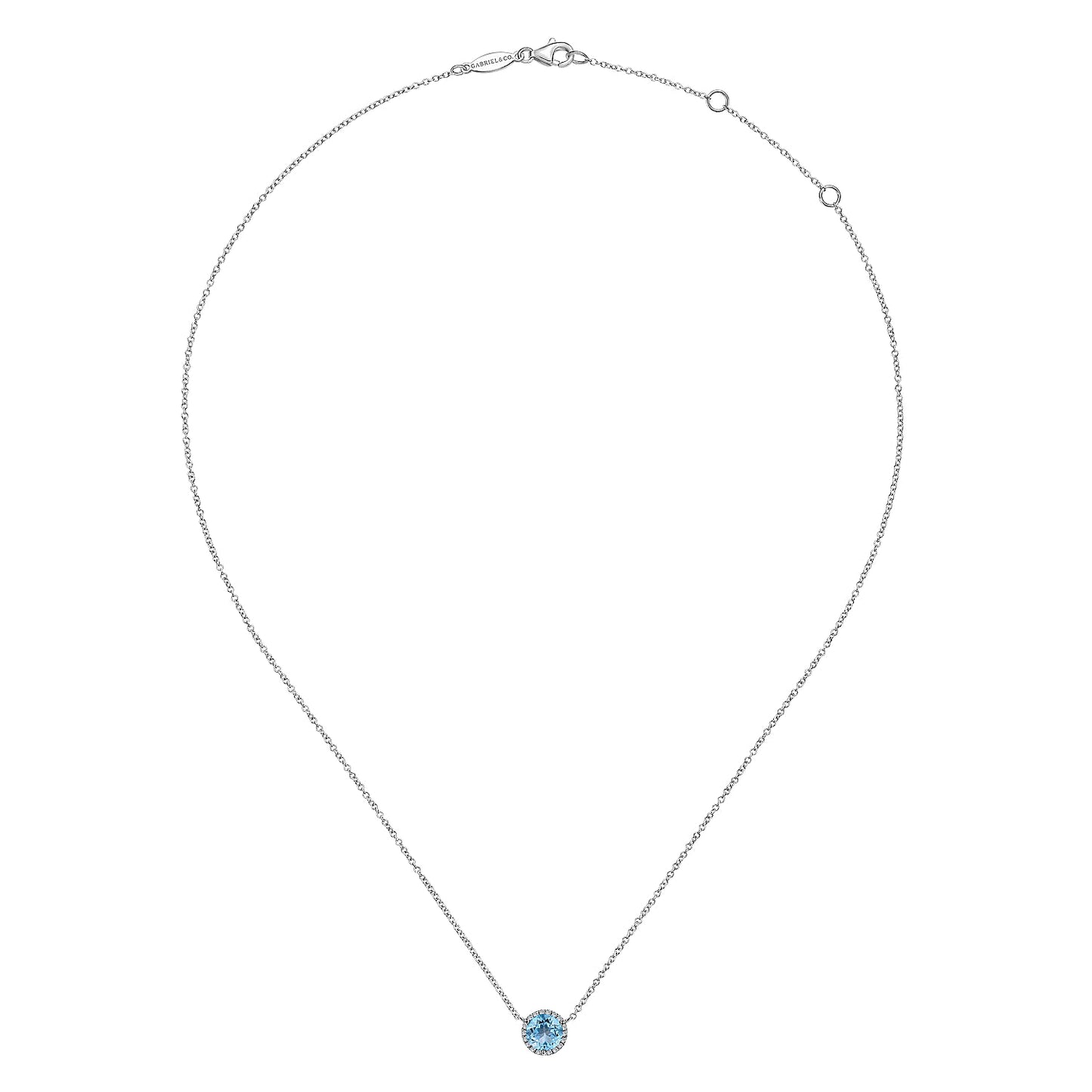 14K White Gold Swiss Blue Topaz Pendant Necklace