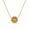 14K Yellow Gold Round Citrine and Diamond Halo Pendant Necklace