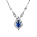 Vintage Inspired 14K White Gold Teardrop Sapphire and Diamond Halo Pendant Necklace