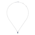 Vintage Inspired 14K White Gold Teardrop Sapphire and Diamond Halo Pendant Necklace