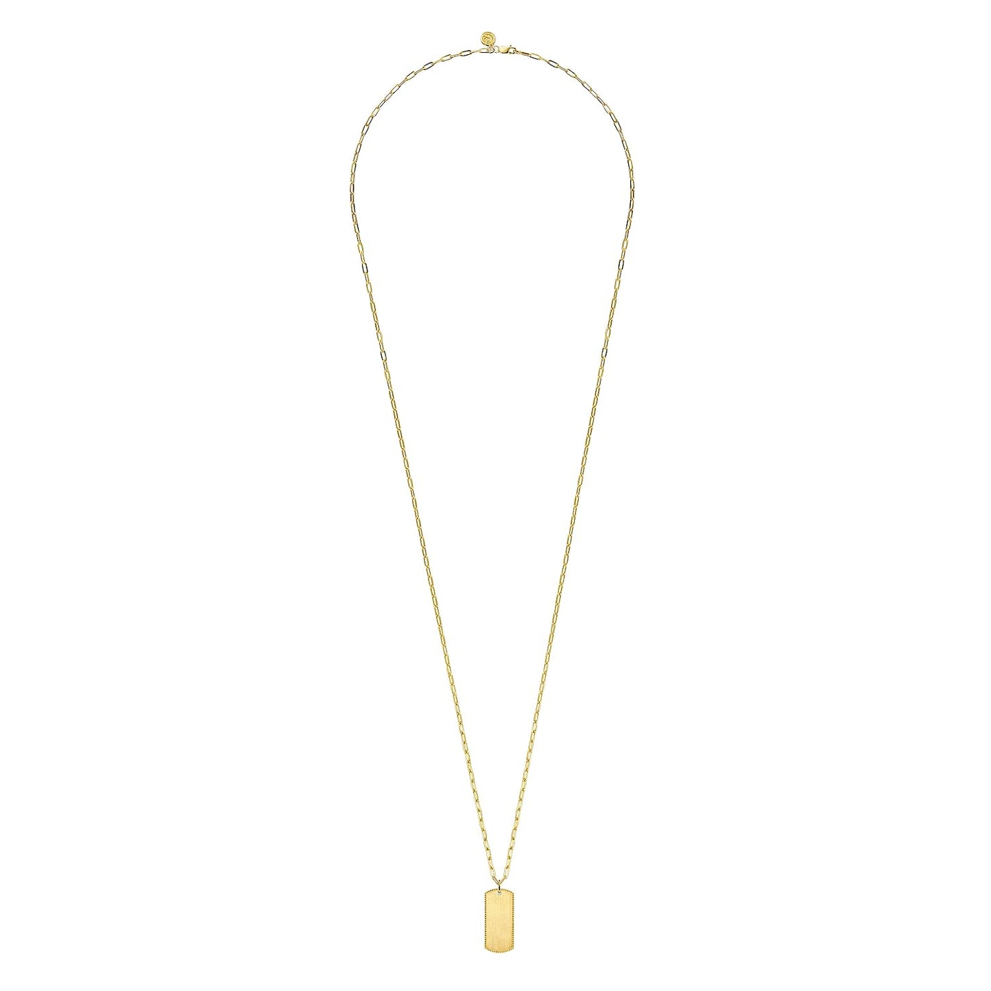 14K Yellow Gold ID Dog Tag Pendant Hollow Chain Necklace