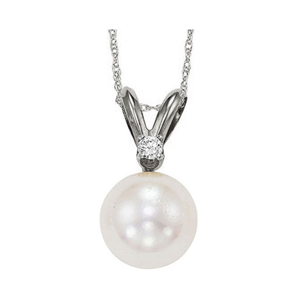 14Kt White Gold Diamond 1/50Ctw & Pearl Pendant