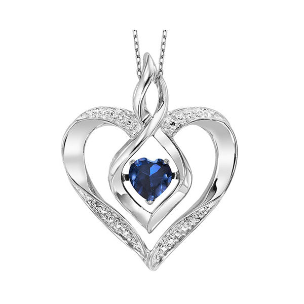 Silver Diamond 1/50Ctw & Created Sapphire 1/4Ctw Pendant