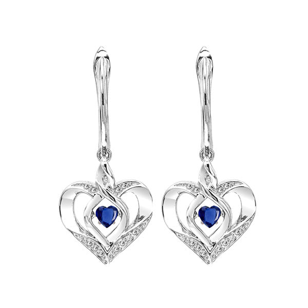 Silver Diamond 1/50Ctw & Created Sapphire 1/4Ctw Earring