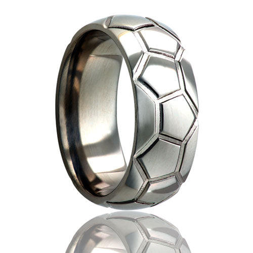 Titanium Soccer Dome Ring - Polished Finish