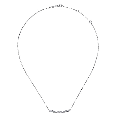 Gabriel & Co | 14K White Gold Round and Baguette Diamond Curved Bar Necklace