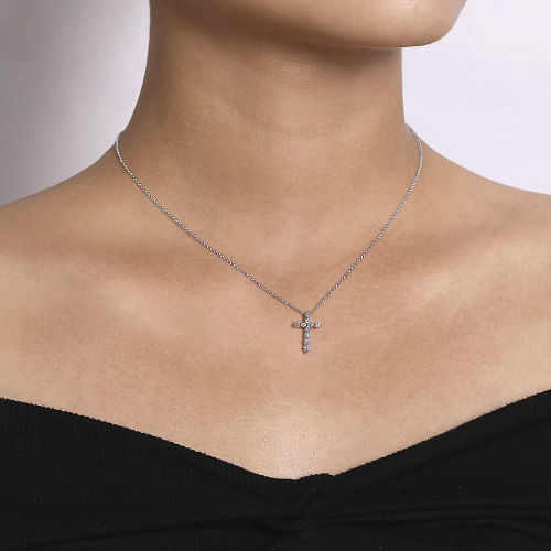 Gabriel & Co | 14K White Gold Diamond Cross Pendant Necklace