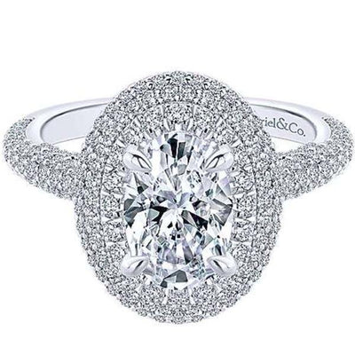 Gabriel Amavida "Lolita" Oval Double Halo Prong Set Diamond Engagement Ring