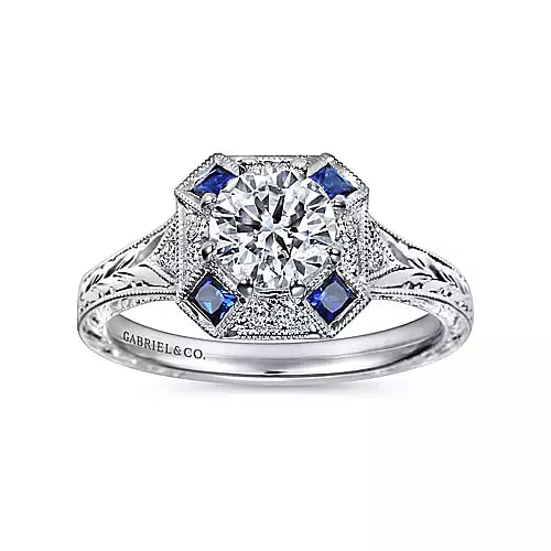 Gabriel & Co. "Girasol" Blue Sapphire Diamond Engagement Ring