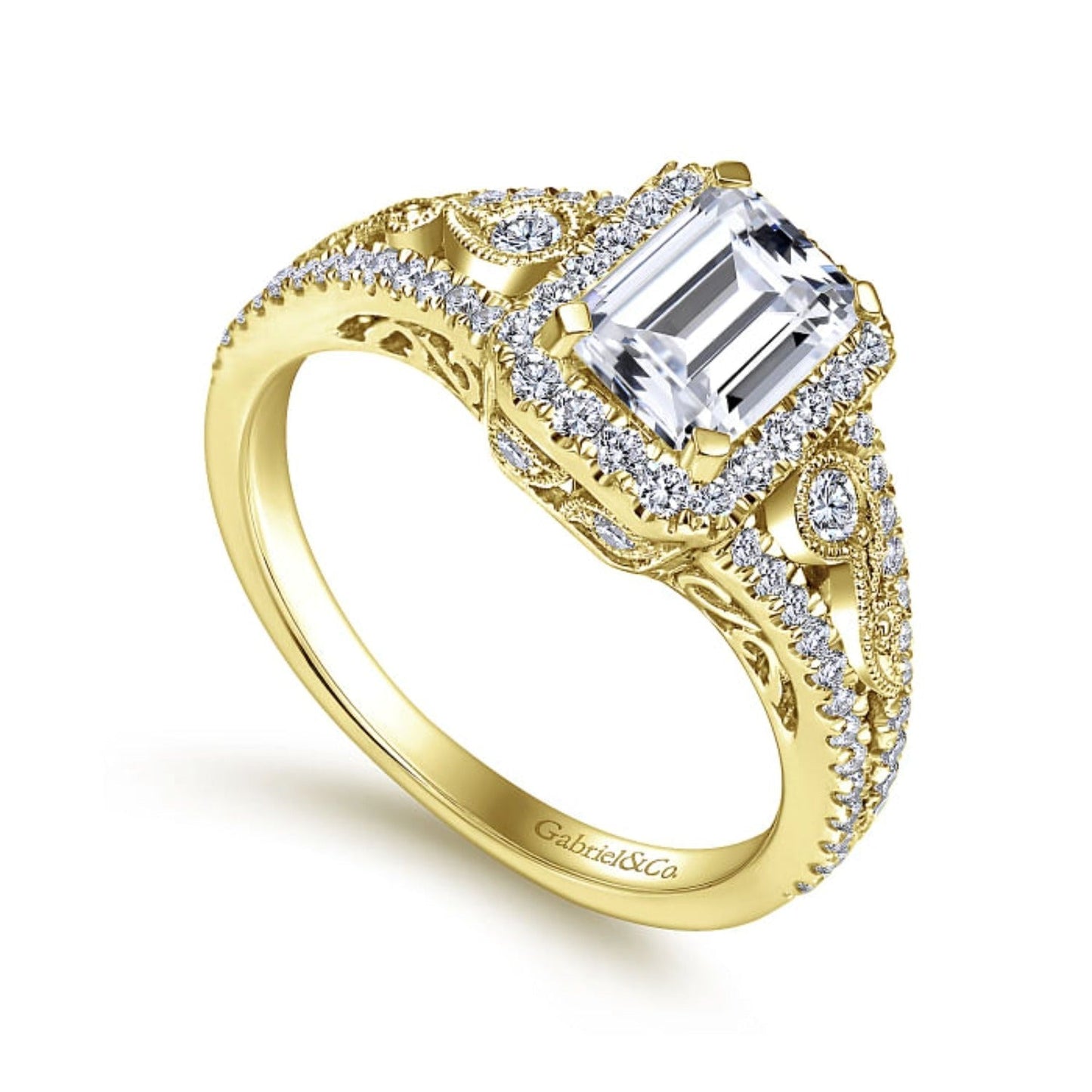 Gabriel & Co. "Marlena" Emerald Cut Halo Diamond Engagement Ring