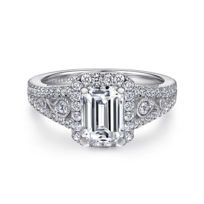 Gabriel & Co. "Marlena" Emerald Cut Halo Diamond Engagement Ring