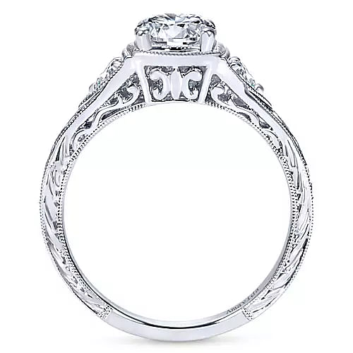 Gabriel & Co. Tallulah Three Stone Milgrain Halo Diamond Engagement Ring