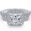 Gabriel Gibson Three Stone Princess Cut Halo Diamond Engagement Ring