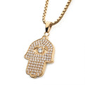 18K Gold Plated CZ Hamsa Pendant, with 22" Gold Plated Box Chain | INOX