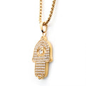 18K Gold Plated CZ Hamsa Pendant, with 22" Gold Plated Box Chain | INOX